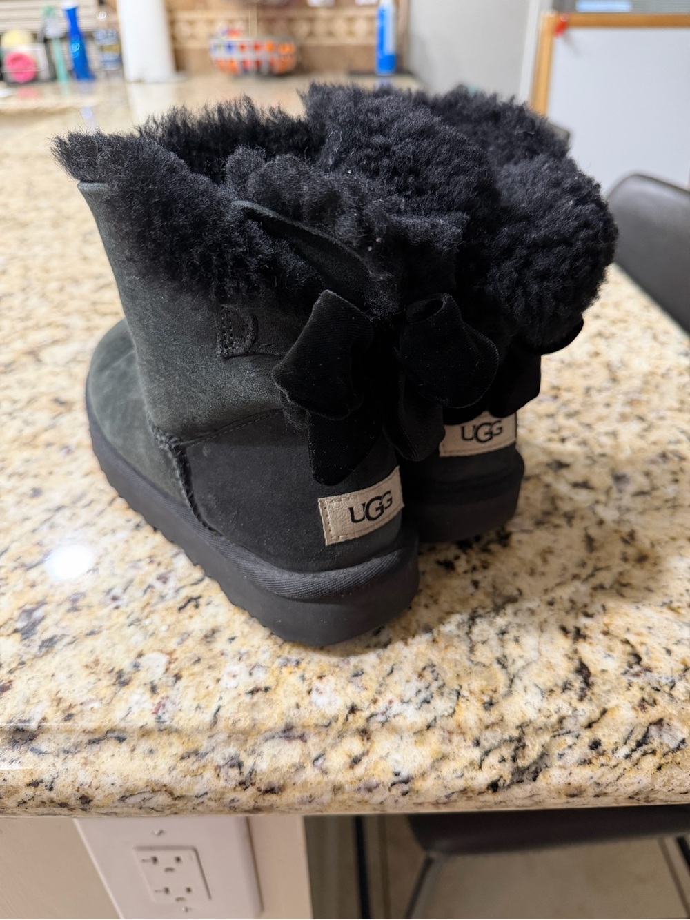 UGG Black Shearling Bow Bootie